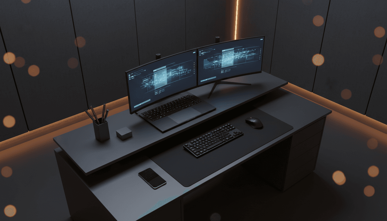 Modern minimalist workspace with laptop and strategic planning setup