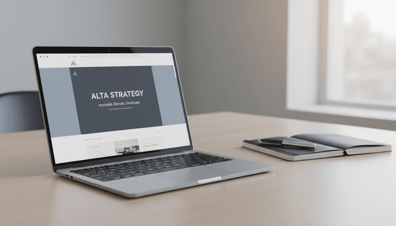 Laptop displaying e-commerce interface on minimalist desk